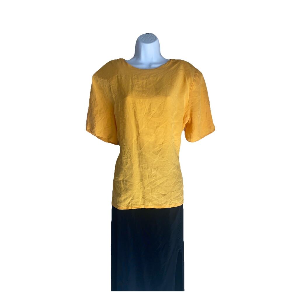 VTG John Lawrence Womens 100 Silk Golden Yellow Short Sleeve Blouse Top Soft 16W